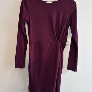 Burgundy‎ Long Sleeve Dress - Altard State Knot Detail Bodycon Casual